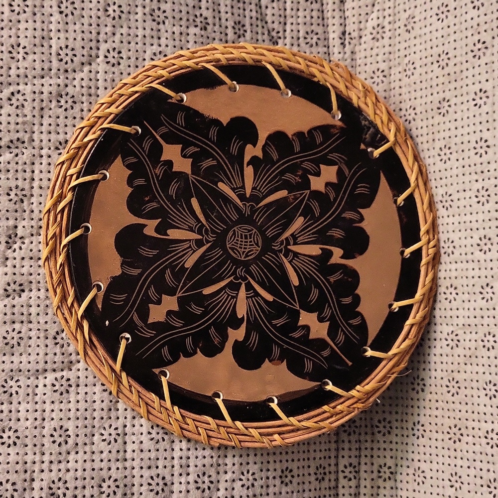 Ceramic Tile Trivet wicker  8x8 nwt